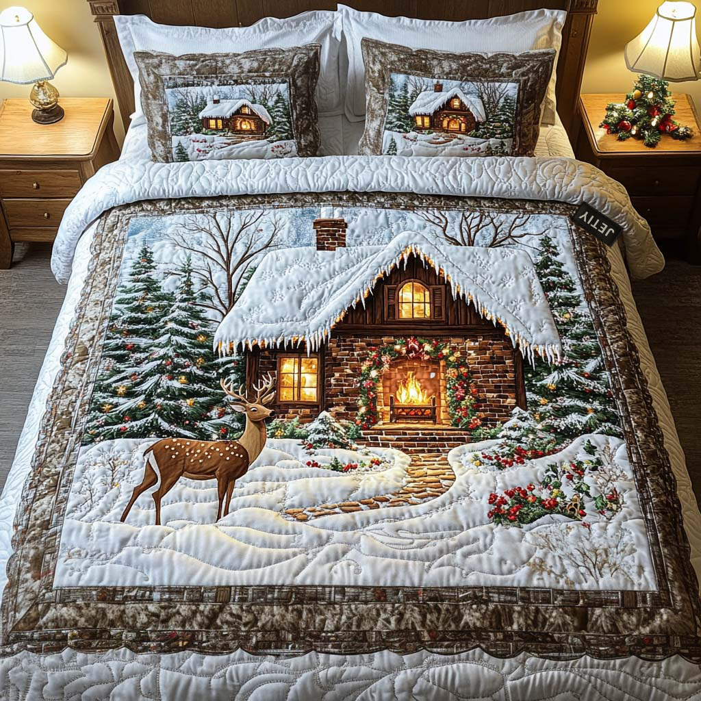 Weihnachtsstern Stechpalme 3-teiliges Bettwäsche-Set