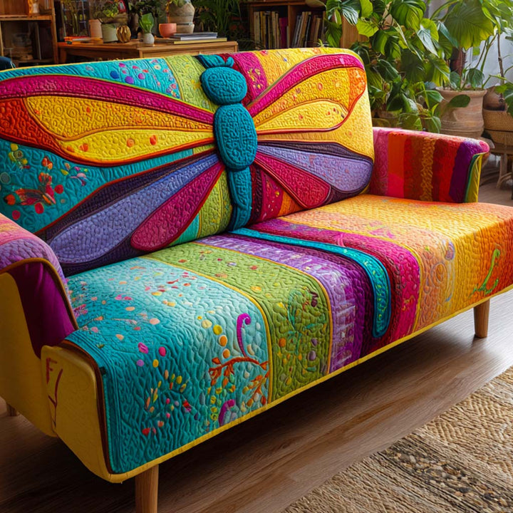 Bunte Libelle Blüten Sofaüberwurf