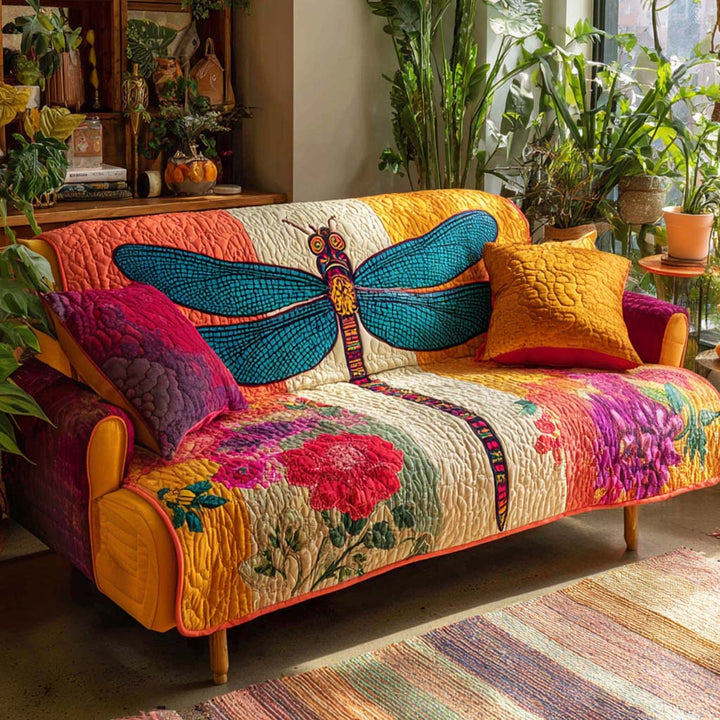 Bunte Libelle Blüten Sofaüberwurf