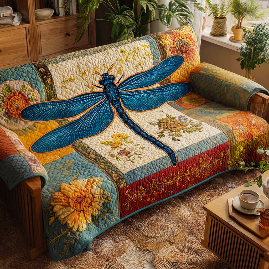 Bunte Libelle Blüten Sofaüberwurf