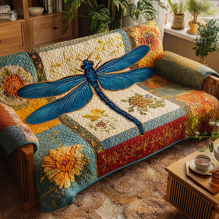 Bunte Libelle Blüten Sofaüberwurf