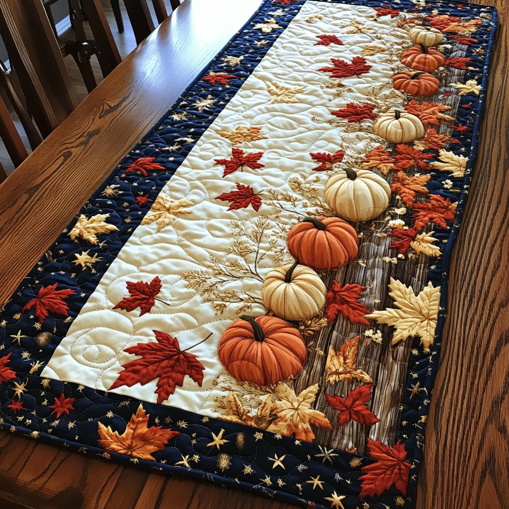 Bunte Kürbisreihe Herbst Tischläufer