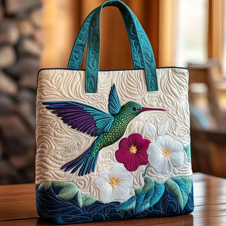 Handgemachte Tasche – Kolibri und Weisse Blume