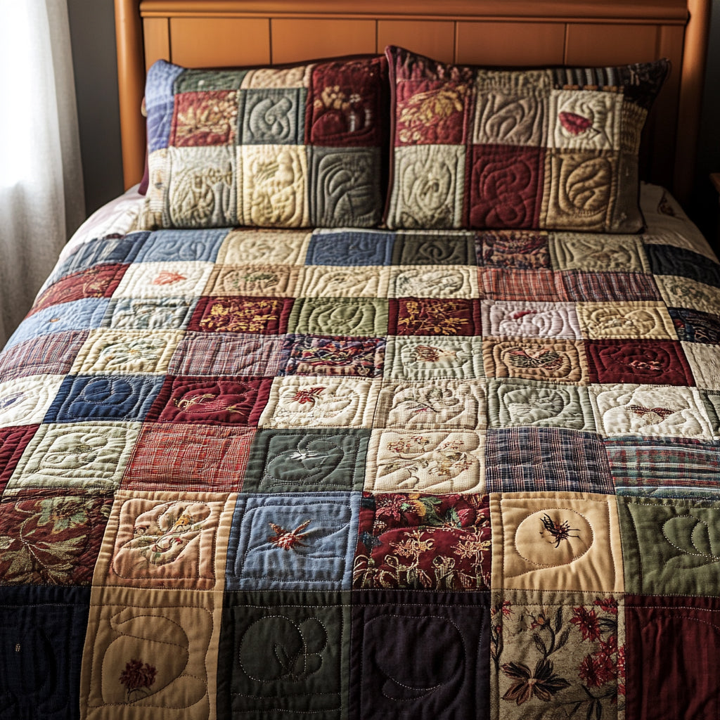 Blumen Patchwork Bunt 3-teiliges Bettwäsche-Set