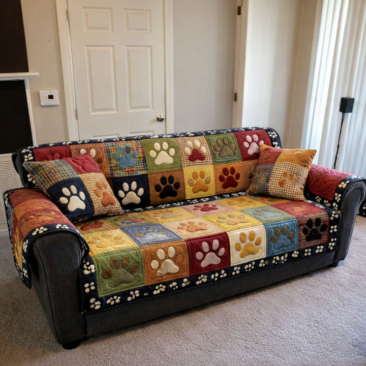 Dunkles Pfoten Patchwork Sofaüberwurf