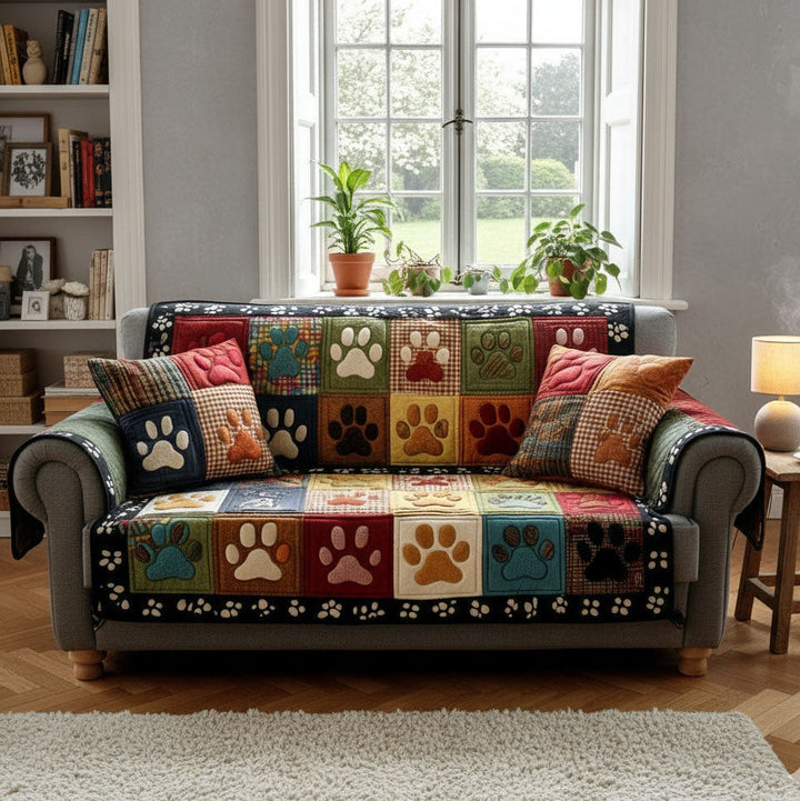 Buntes Pfoten Patchwork Karo Sofaüberwurf