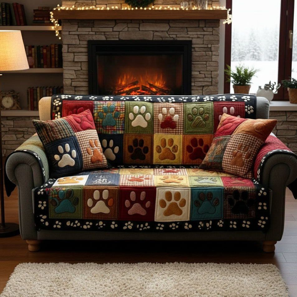 Dunkles Pfoten Patchwork Sofaüberwurf
