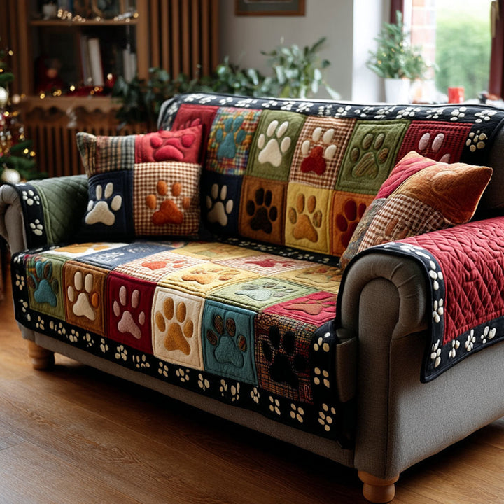 Buntes Pfoten Patchwork Karo Sofaüberwurf