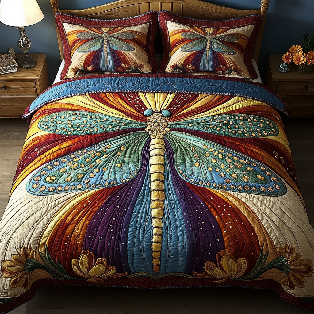 Bunte Libelle Mandala 3-teiliges Bettwäsche-Set