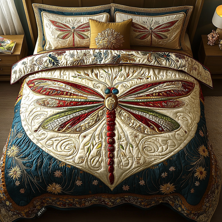 Libelle Herzmuster Patchwork 3-teiliges Bettwäsche-Set