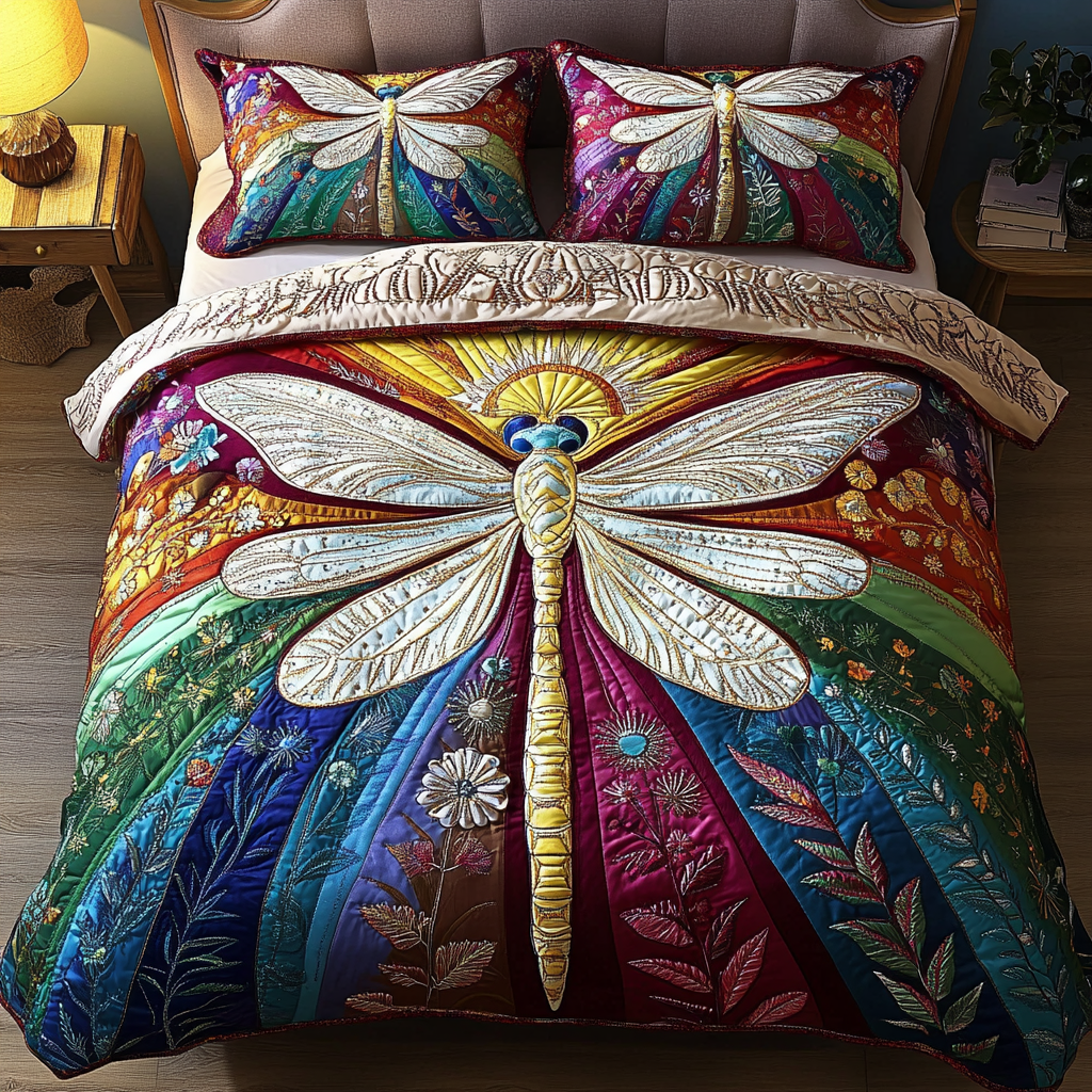 Bunte Libelle Mandala 3-teiliges Bettwäsche-Set