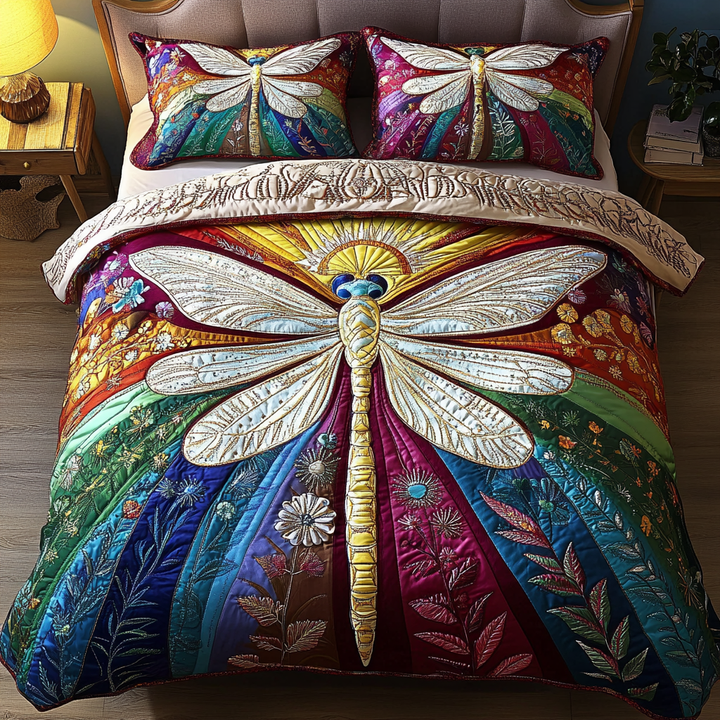 Bunte Libelle Mandala 3-teiliges Bettwäsche-Set