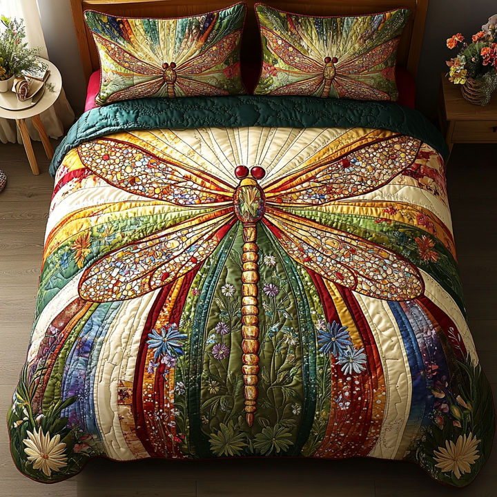Bunte Libelle Patchwork 3-teiliges Bettwäsche-Set