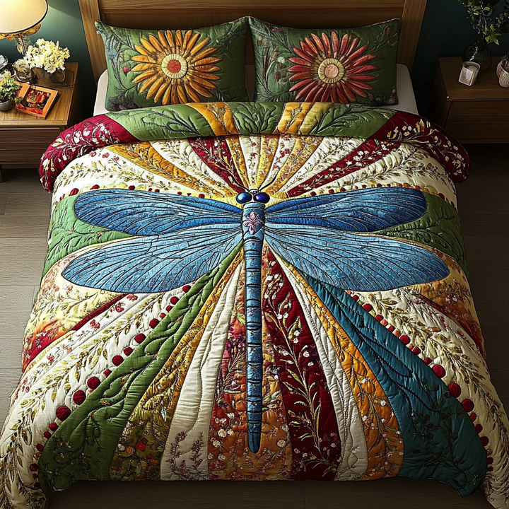 Bunte Libelle Sonnenrad 3-teiliges Bettwäsche-Set