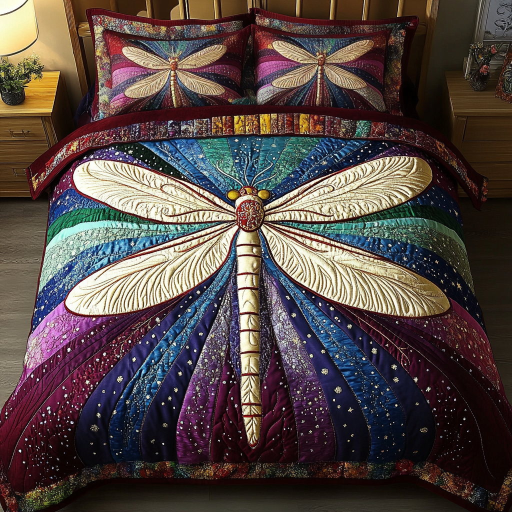 Bunte Libelle Sonnenrad 3-teiliges Bettwäsche-Set
