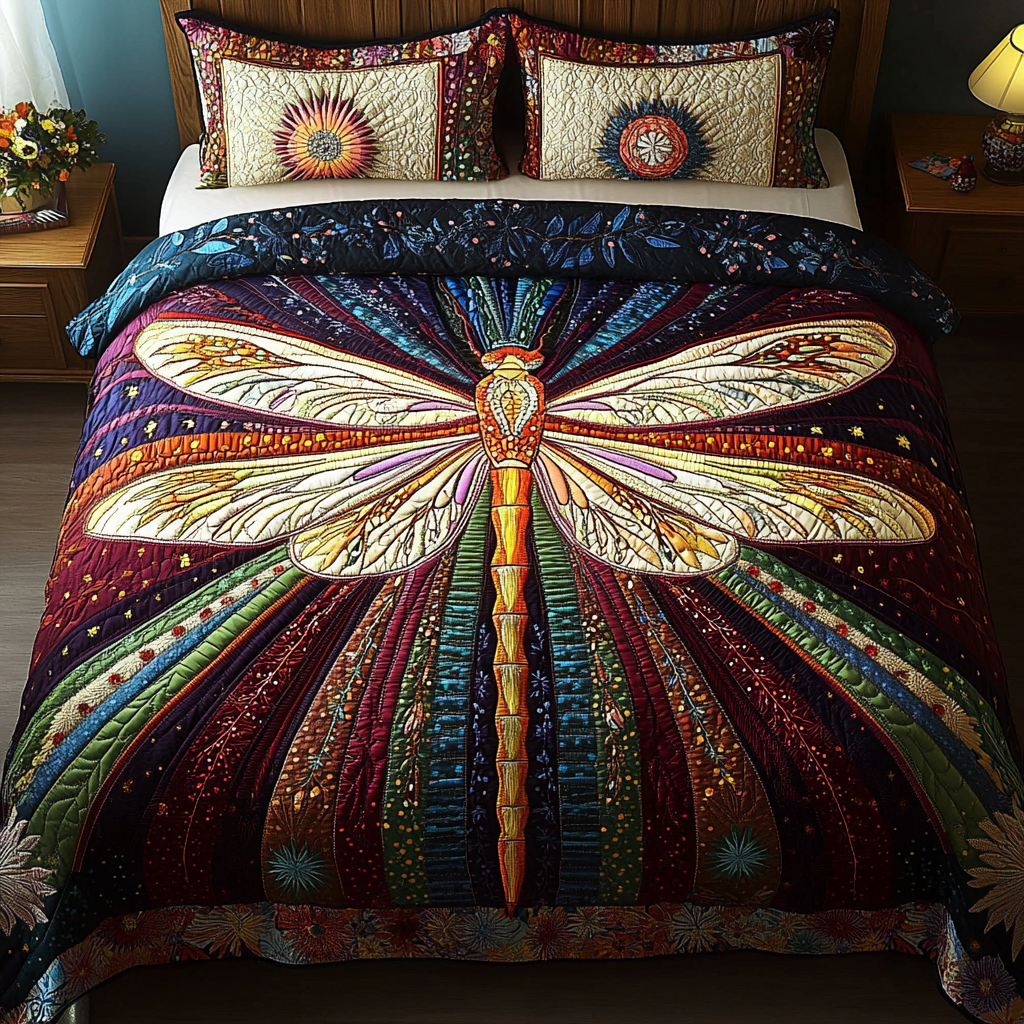 Bunte Libelle Mandala 3-teiliges Bettwäsche-Set