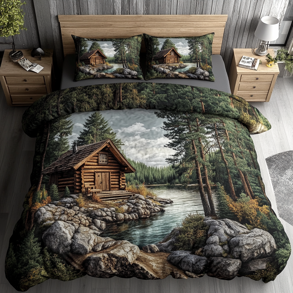 Waldblockhütte Tannenwald 3-teiliges Bettwäsche-Set