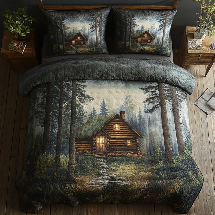 Waldblockhütte Tannenwald 3-teiliges Bettwäsche-Set