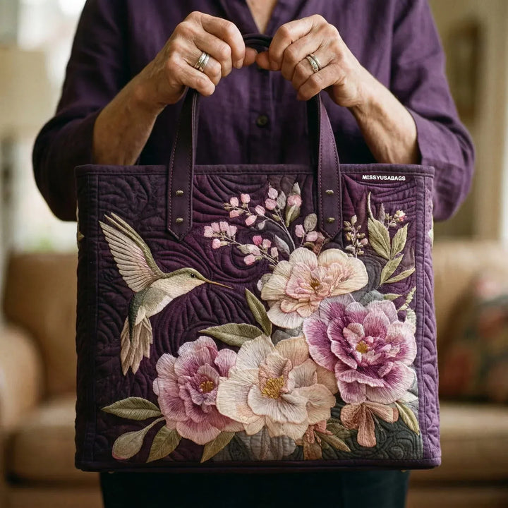 Handgemachte Tasche – Kolibris und Orchideen