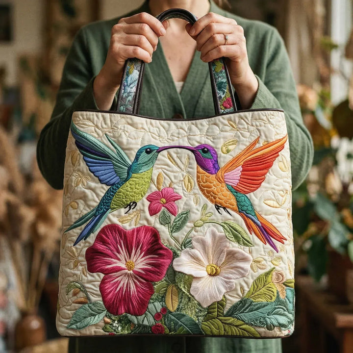 Handgemachte Tasche – Kolibri und Weisse Blumen
